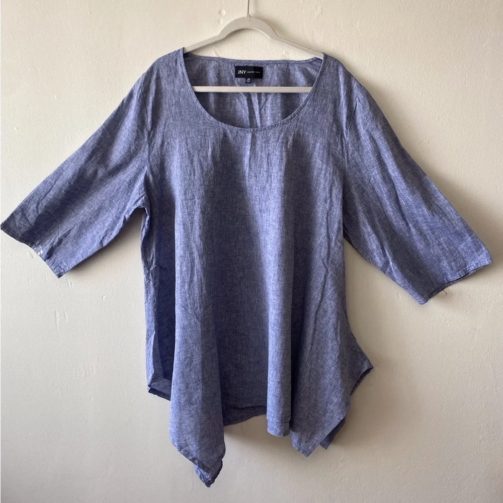 Jones New York Chambray Asymmetrical Hem Tunic Top - Size 2X( Plus Size) - Picture 2 of 6